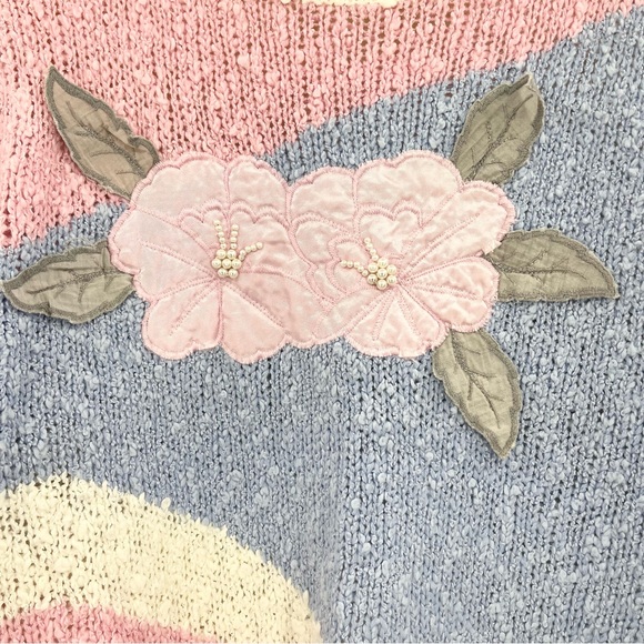 VTG Needles & Yarn Grannycore Knobby Chunky Knit Pastel Floral Crewneck Sweater - Picture 5 of 11